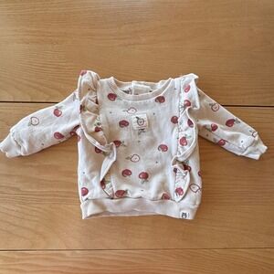 Rabbit Bear Apple Ruffle Sweatshirt Kids 3-6M Organic Cotton Cottagecore